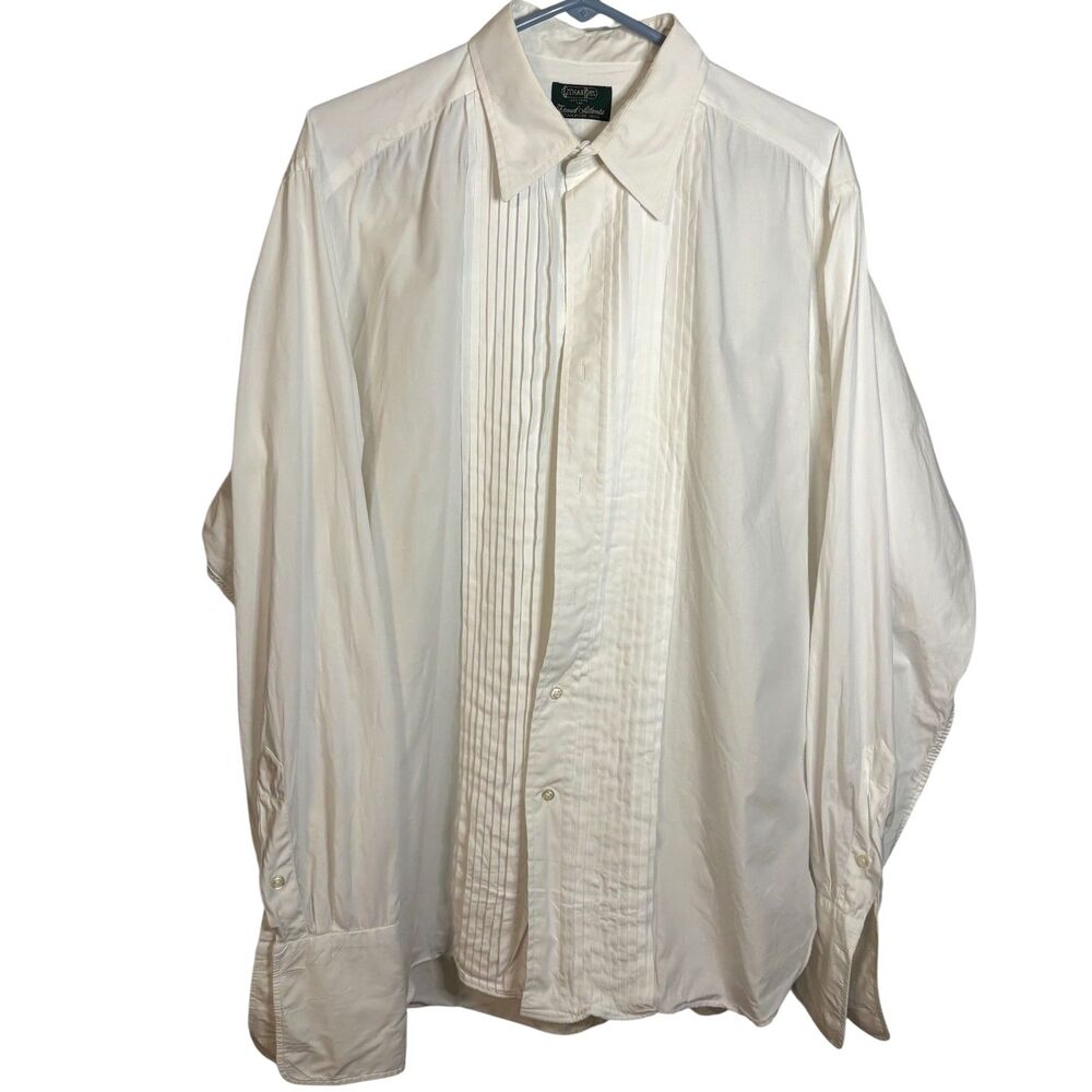 Vintage Gitman Bros Pleated Dress Shirt Mens 16 35 White Formal Tuxedo